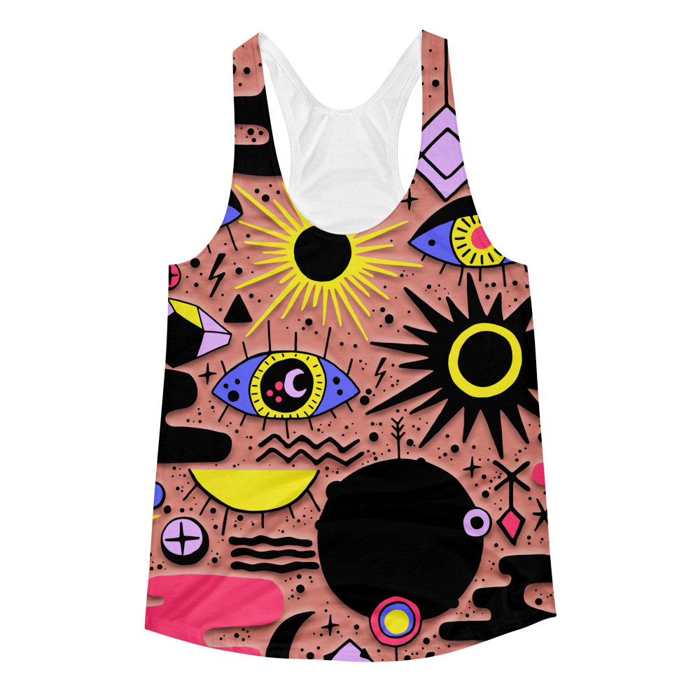 Eclipse Pattern // Ultra Light All-Over Printed Women's Racerback Tank // Is Life Apparel - Is Life Apparel
