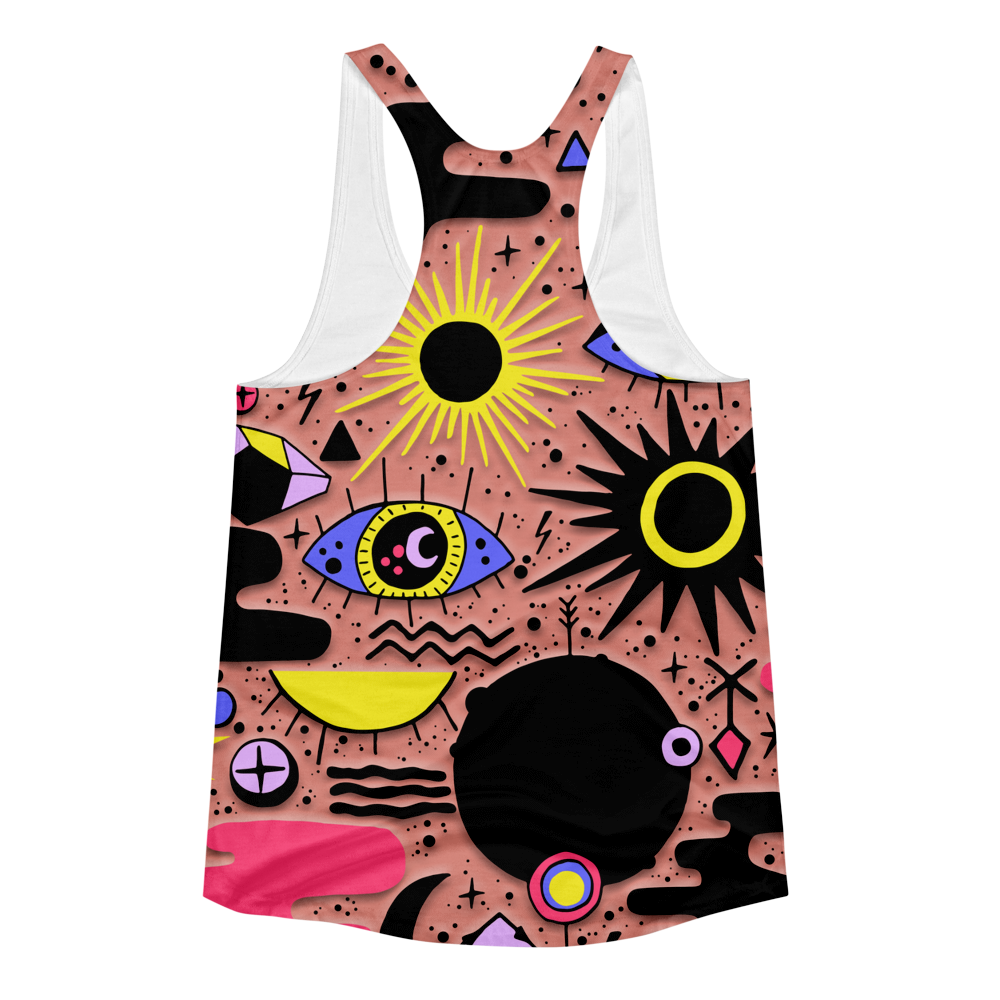 Eclipse Pattern // Ultra Light All-Over Printed Women's Racerback Tank // Is Life Apparel - Is Life Apparel