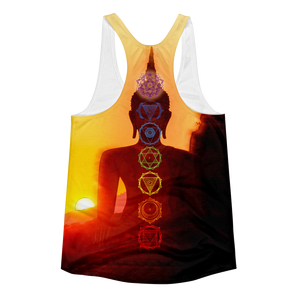 Buddha With Chakras // Ultra Light All-Over Printed Women's Racerback Tank // Is Life Apparel - Is Life Apparel