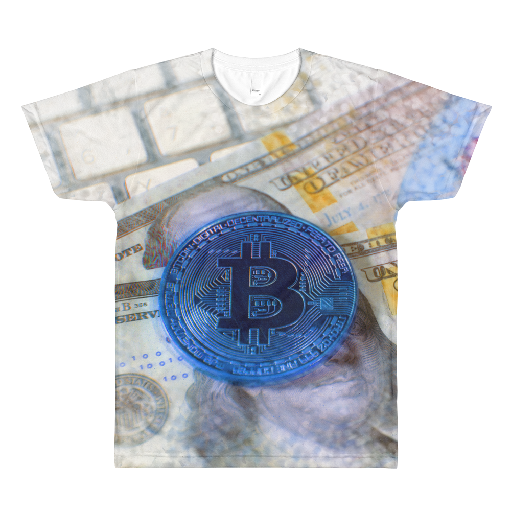Bitcoin On $100 // Ultra Light All-Over Printed Men's T-Shirt // Is Life Apparel - Is Life Apparel