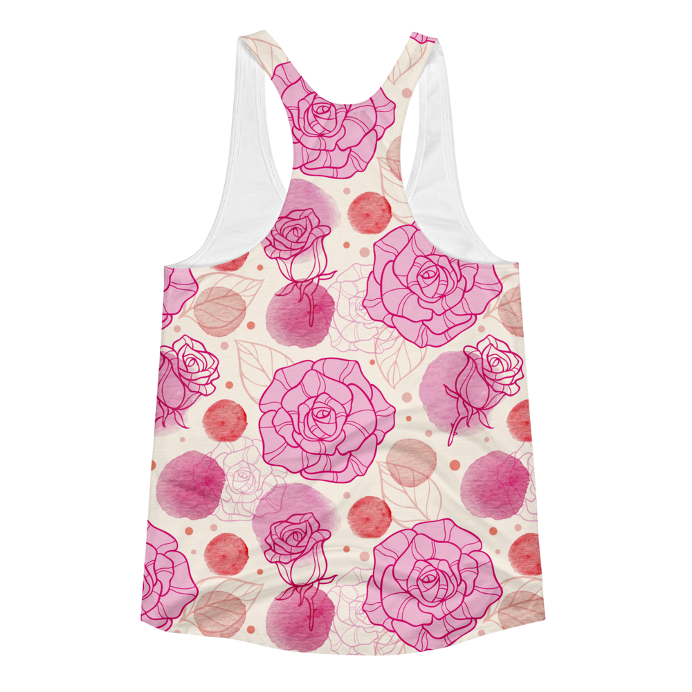 Pink Rose Pattern // Ultra Light All-Over Printed Women's Racerback Tank // Is Life Apparel - Is Life Apparel