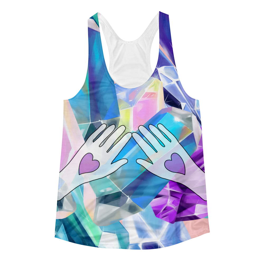Crystals with Hearts // Ultra Light All-Over Printed Women's Racerback Tank // Is Life Apparel - Is Life Apparel