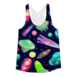 UFO's // Ultra Light All-Over Printed Women's Racerback Tank // Is Life Apparel - Is Life Apparel