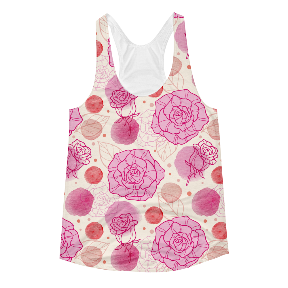 Pink Rose Pattern // Ultra Light All-Over Printed Women's Racerback Tank // Is Life Apparel - Is Life Apparel