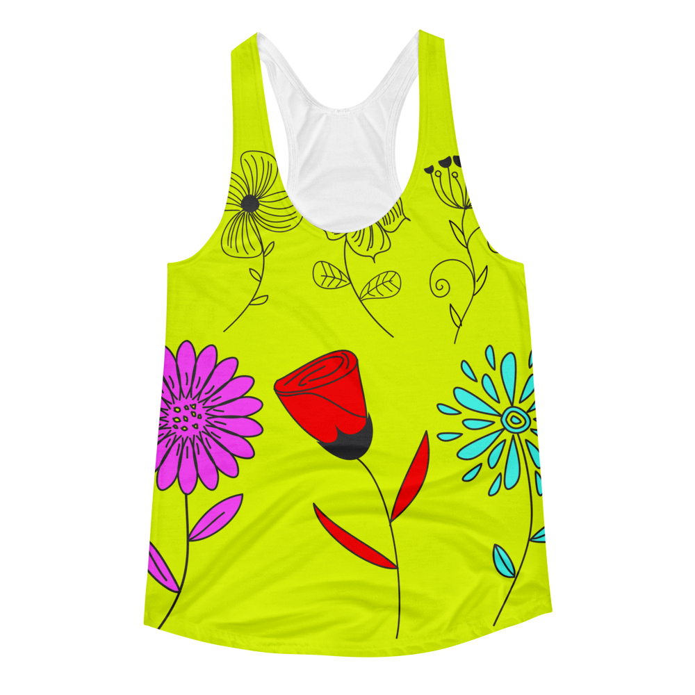 Hand Drawn Flower // Ultra Light All-Over Printed Women's Racerback Tank // Is Life Apparel - Is Life Apparel