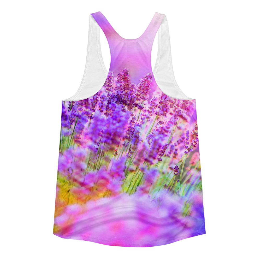 Lavender Flower // Ultra Light All-Over Printed Women's Racerback Tank // Is Life Apparel - Is Life Apparel