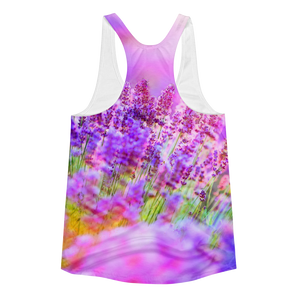 Lavender Flower // Ultra Light All-Over Printed Women's Racerback Tank // Is Life Apparel - Is Life Apparel