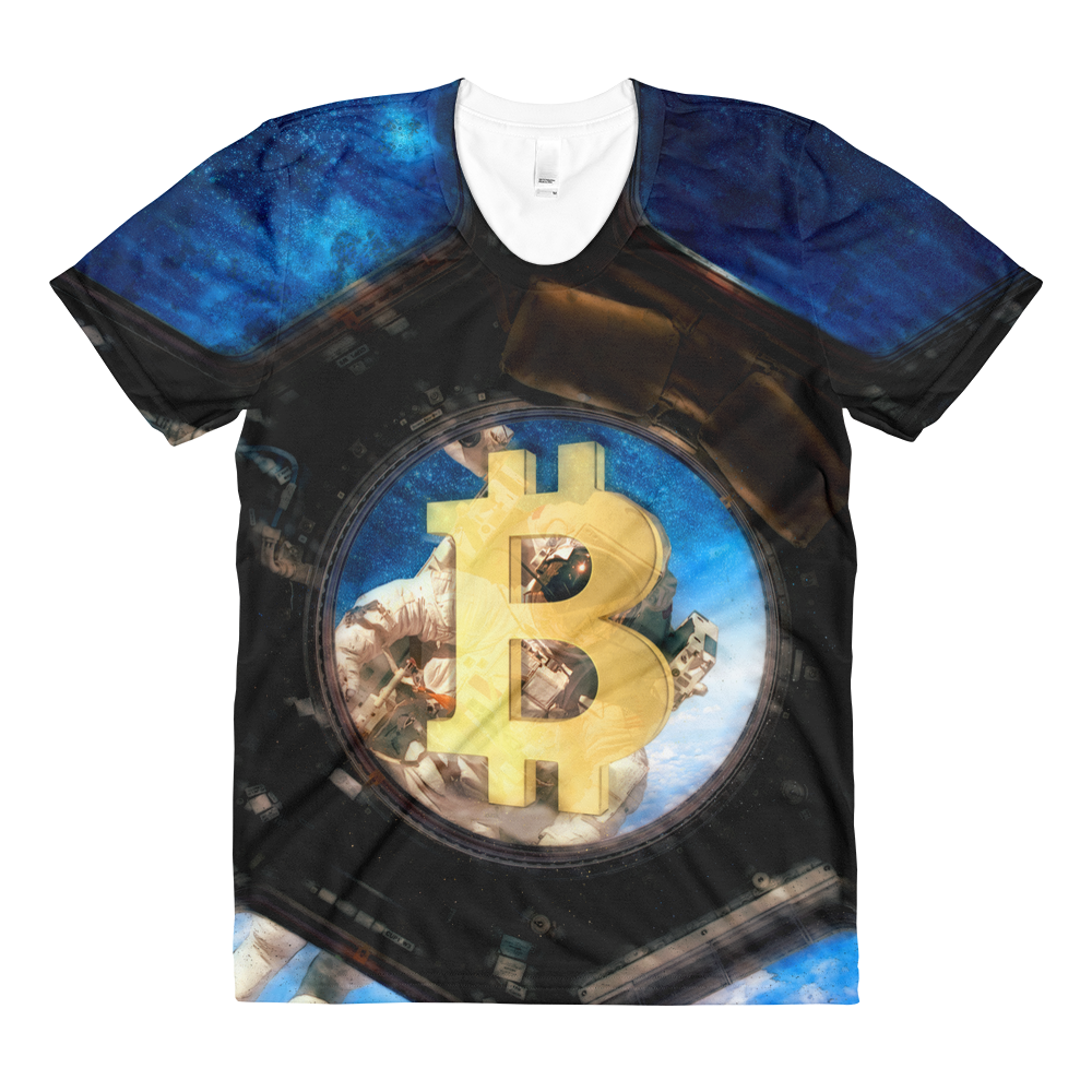 Bitcoin Spaceship // Ultra Light All-Over Printed Women’s T-shirt // Is Life Apparel - Is Life Apparel