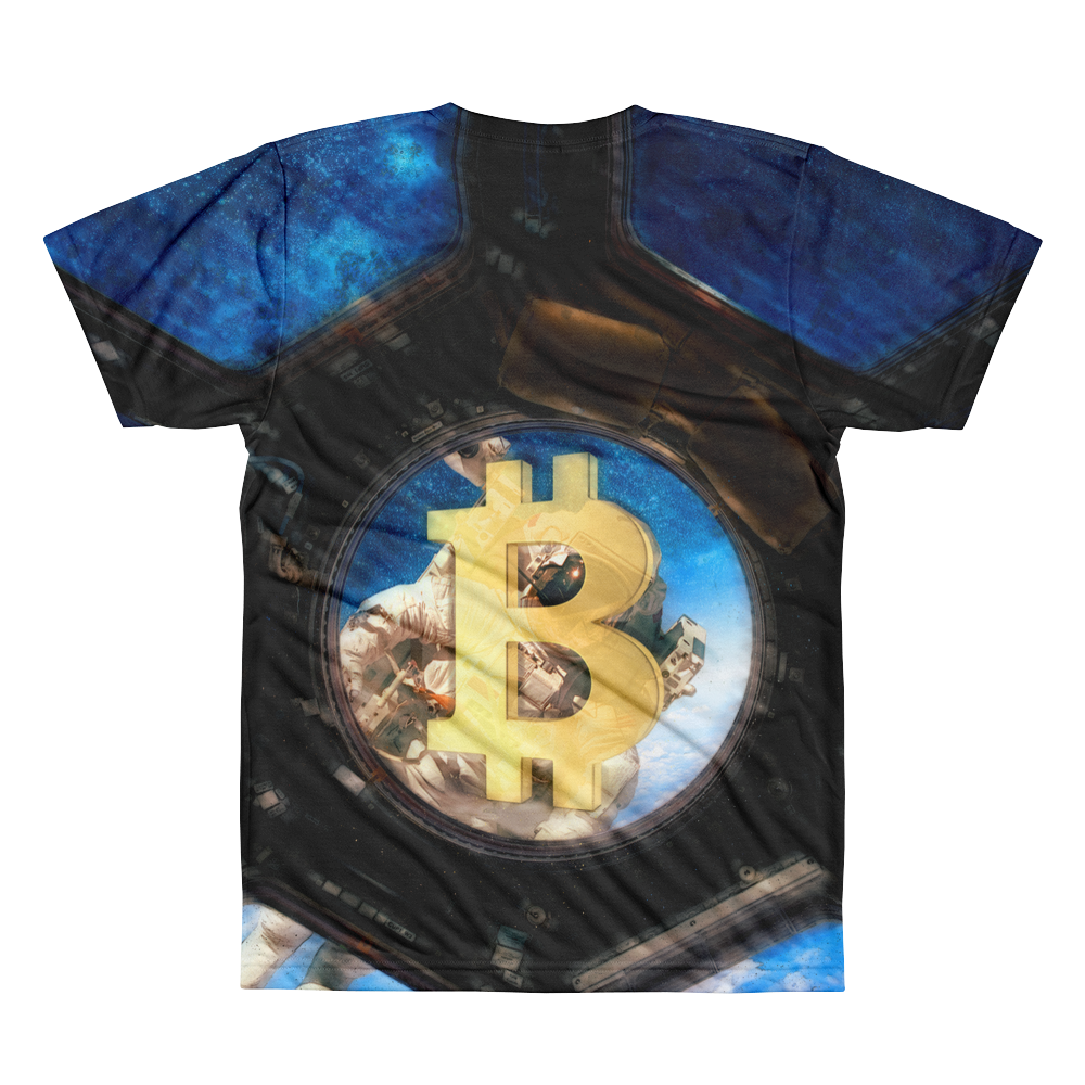Bitcoin Spaceship // Ultra Light All-Over Printed Men's T-Shirt // Is Life Apparel - Is Life Apparel