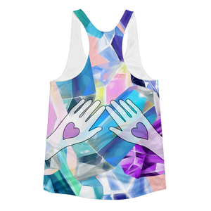 Crystals with Hearts // Ultra Light All-Over Printed Women's Racerback Tank // Is Life Apparel - Is Life Apparel