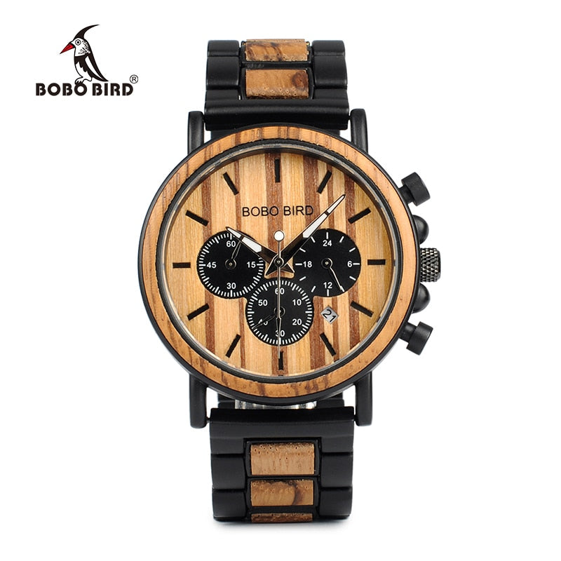 BOBO BIRD Wood and Stainless Steel Watch